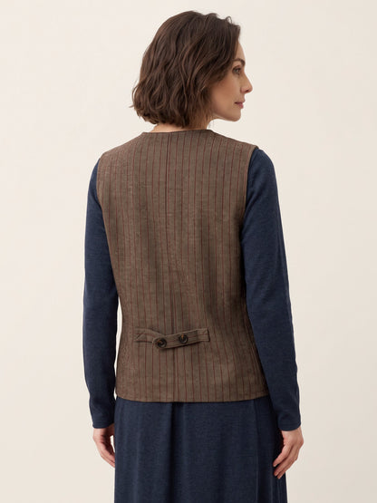 Wool Striped V-Neck Button-Detail Vest ELUNED