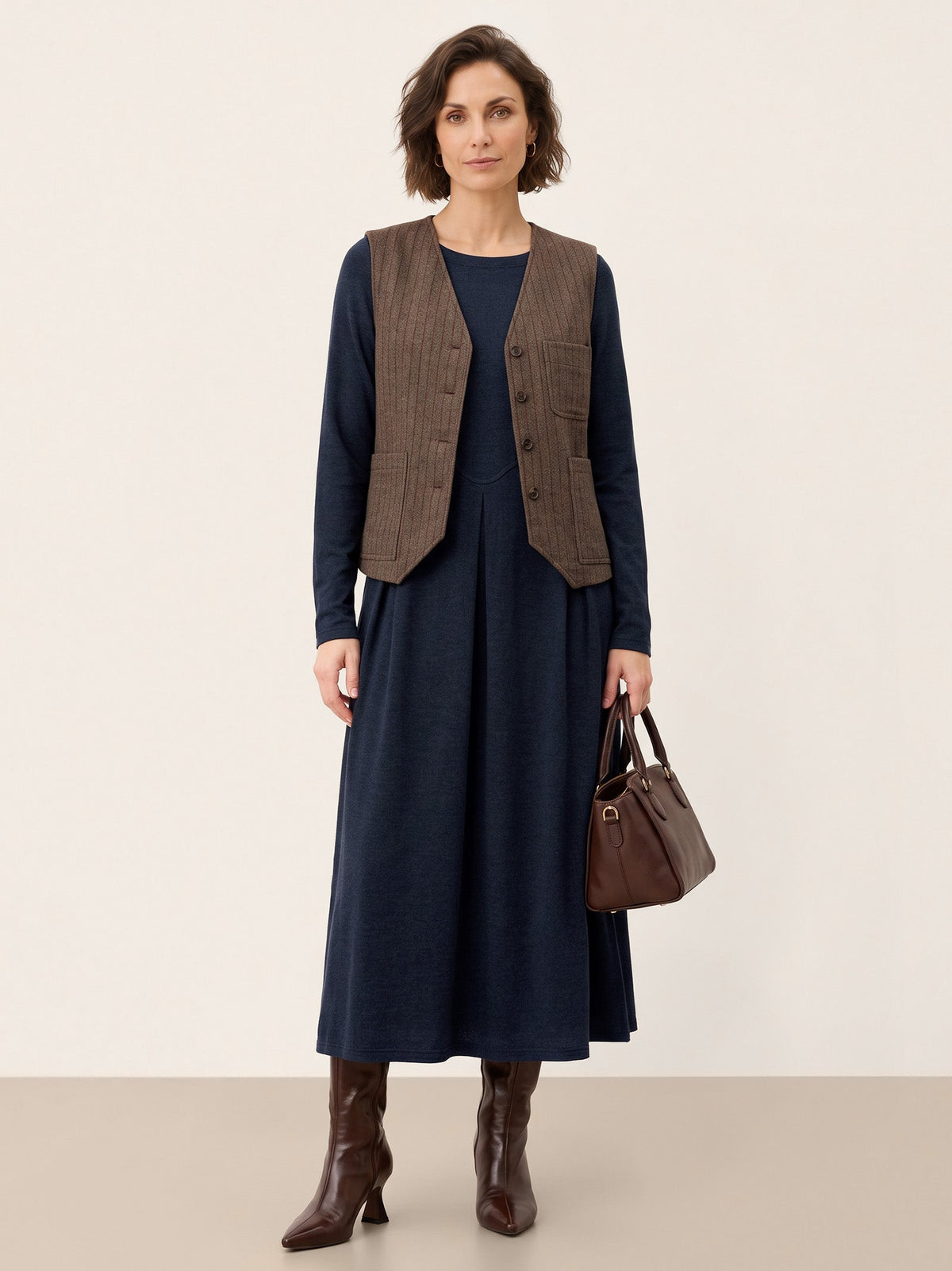 Wool Striped V-Neck Button-Detail Vest ELUNED