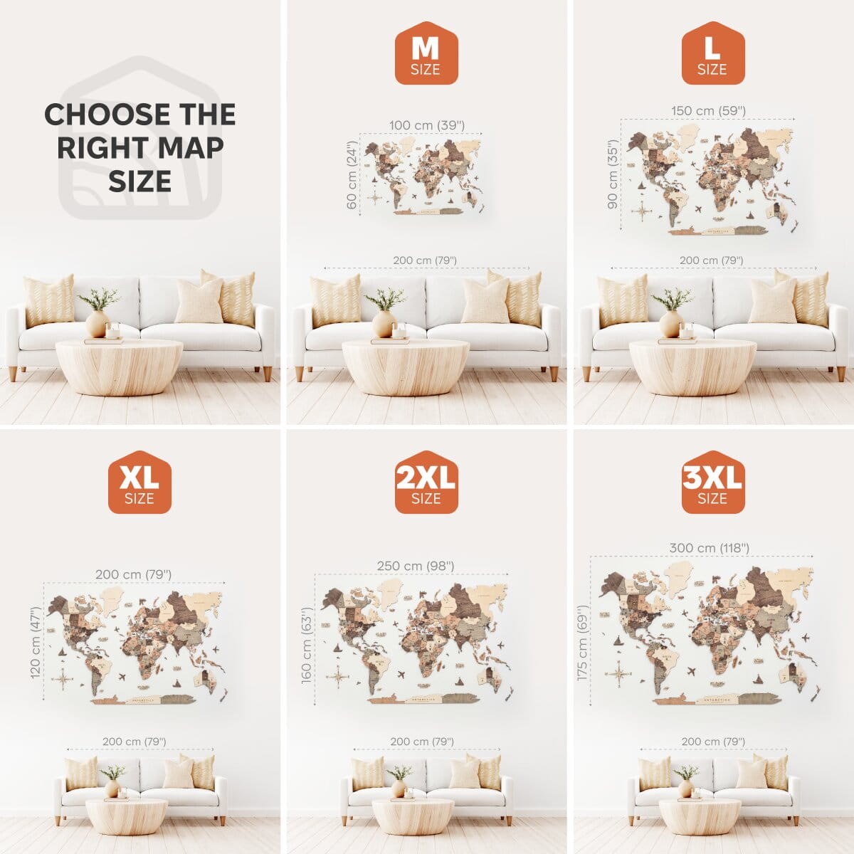 3D Wooden World Map Smokey