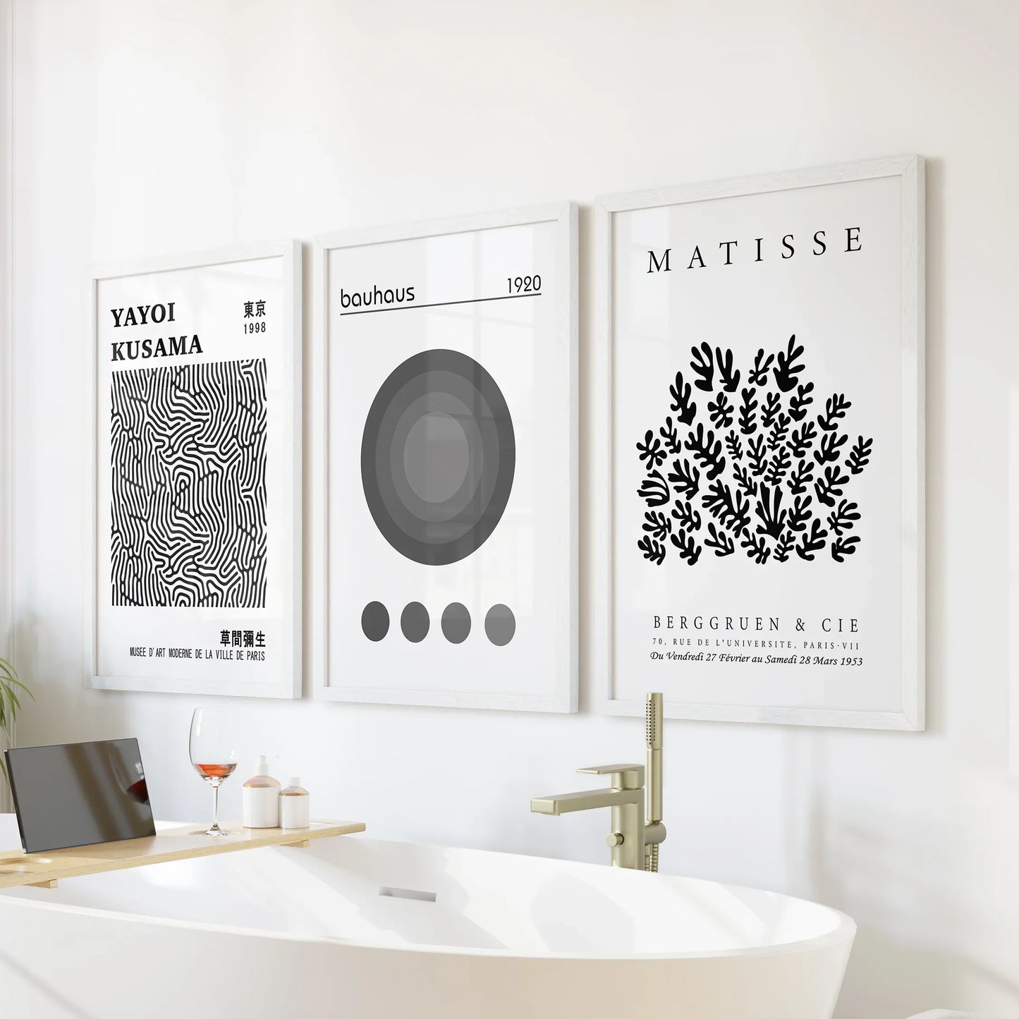 Black White Kusama, Matisse, Bauhaus Posters. Art Set of 3