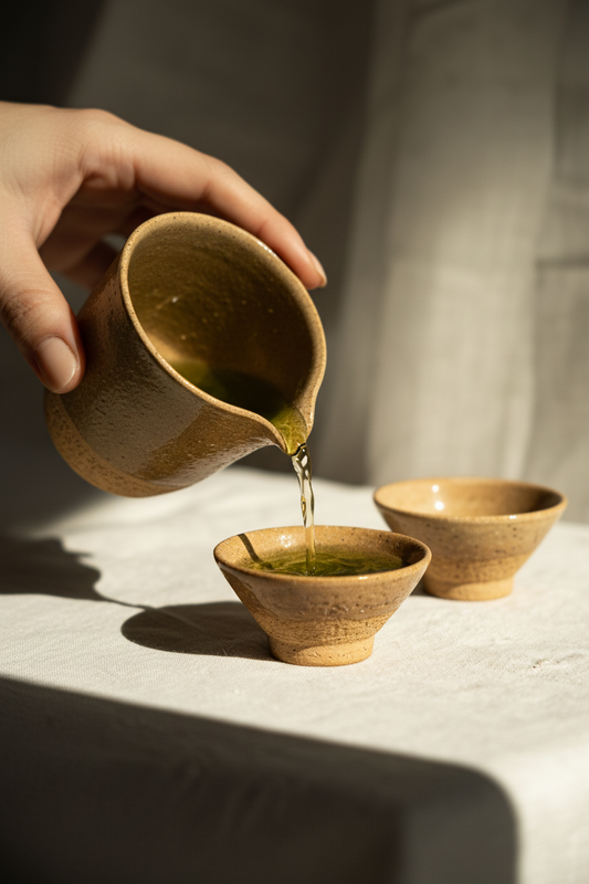 Handmade Stoneware Fair Teacup (Chahai) – Yellow Speckles