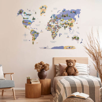 Animal World Map Indigo