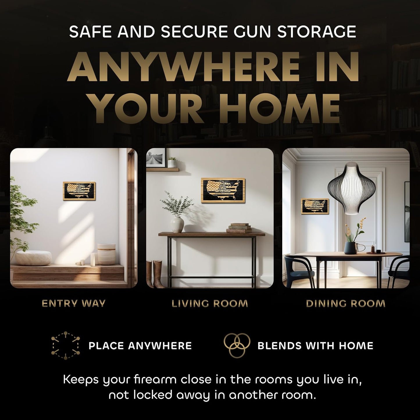 Dont Tread on Me Concealment Shelf - Quick Access Patriotic Hidden Gun Storage with Magnetic Lock - Safe & Secure Gun Concealment Furniture (Union)