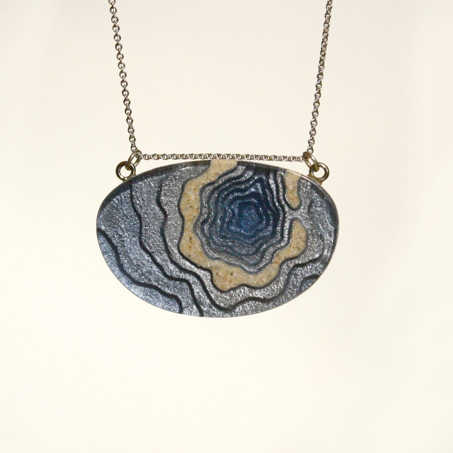 Silver Atoll Pendant Necklace – Aqua & Ultramarine Resin with Sand Design