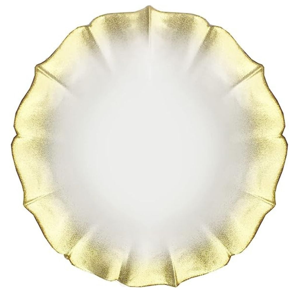 Contessa Gold Glitter Rim with Pearl White Glass Charger Plate 13"