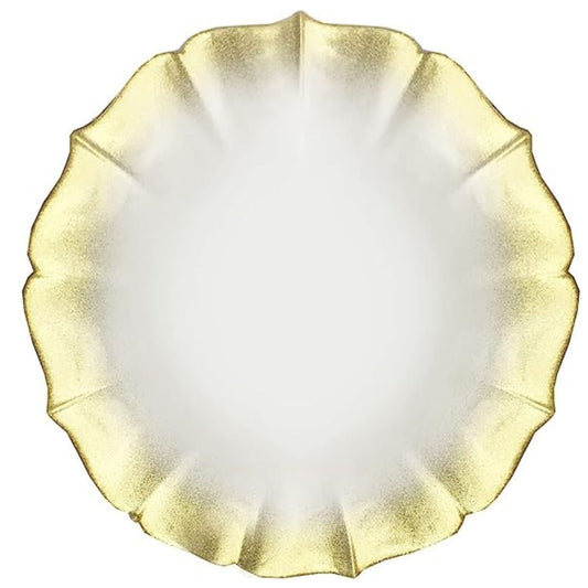 Contessa Gold Glitter Rim with Pearl White Glass Charger Plate 13"