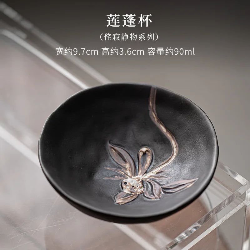 90 ml Wabi-Sabi Ceramic Lotus Tea Cup, Handmade