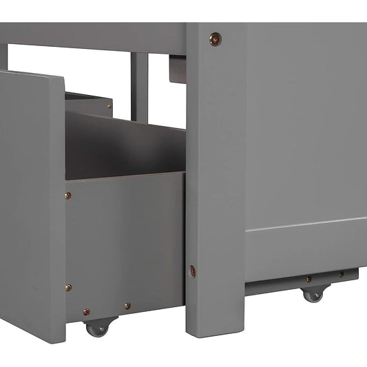 L Shaped Twin Platform Bed With Trundle Gray Finish
