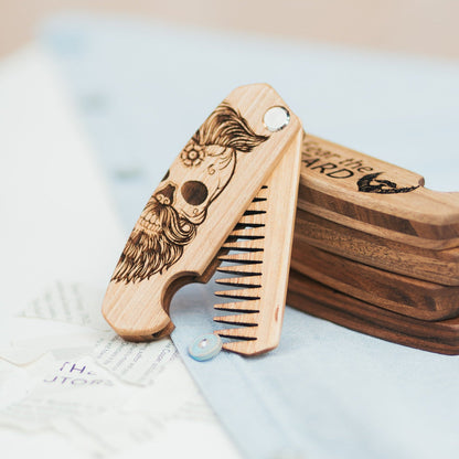 Wooden Beard Comb – Sugar Skull