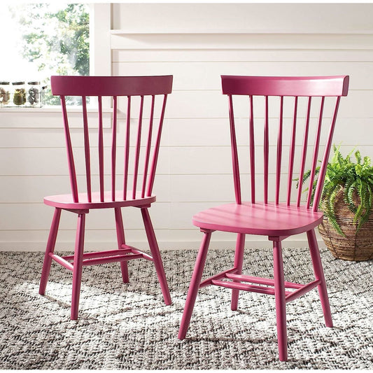 Raspberry Pink Spindle Side Chair Set of 2 Solid Oak