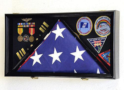 Large Flag & Medals Military Pins Patches Insignia Holds 5x9 Flag