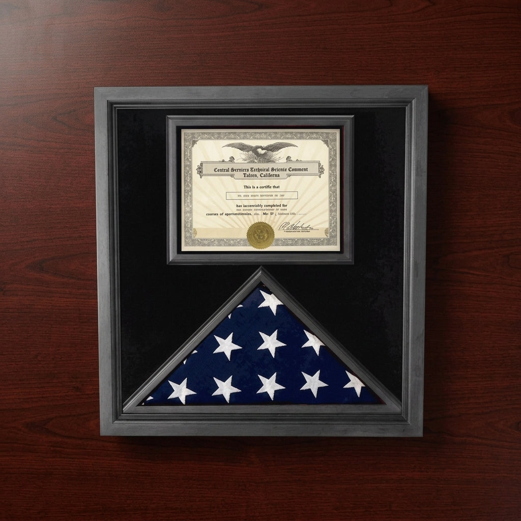 Flag and Certificate Case Black Frame, with certificate holder American Made
