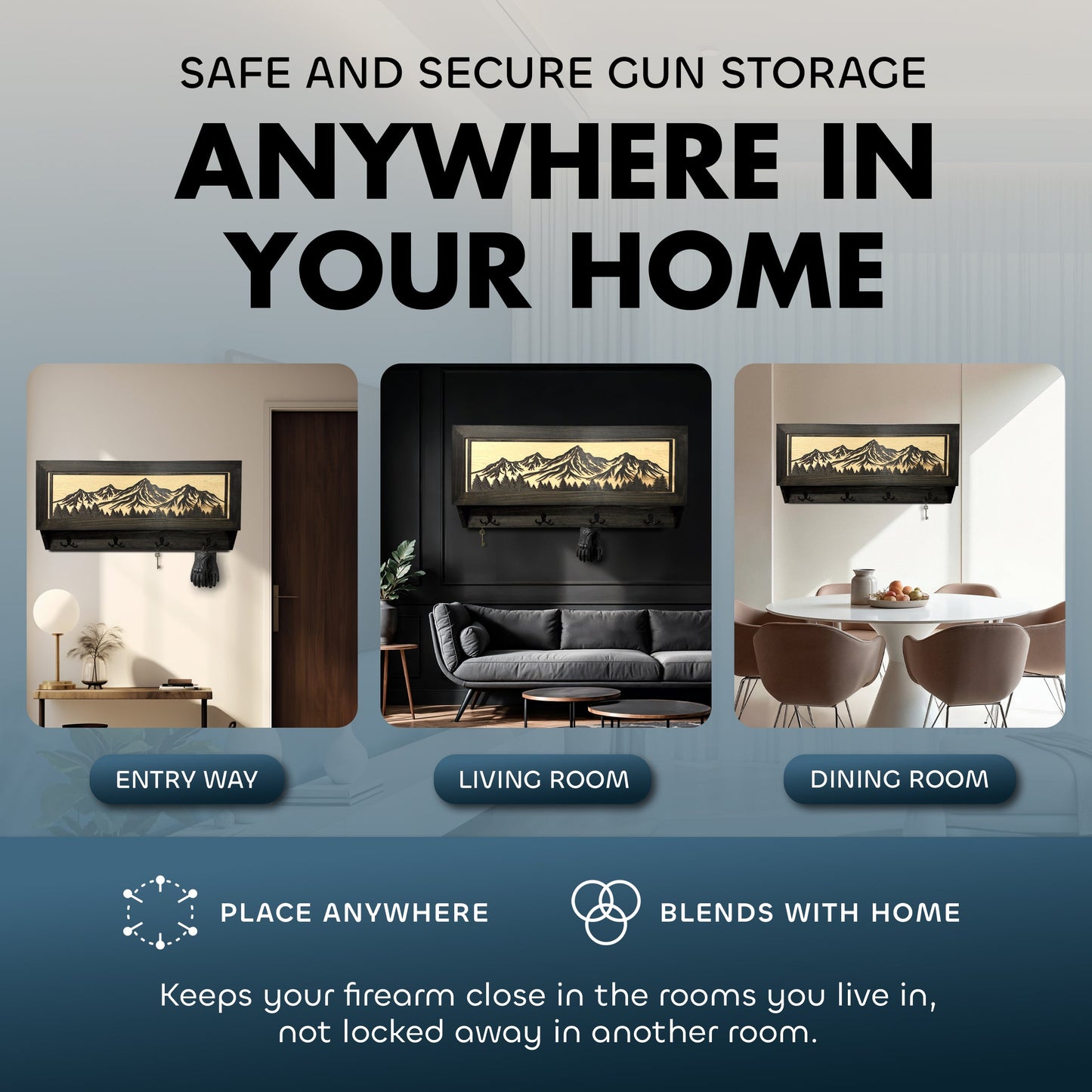 Mountain Scene Concealed Gun Storage Coat, Key, Bag Storage