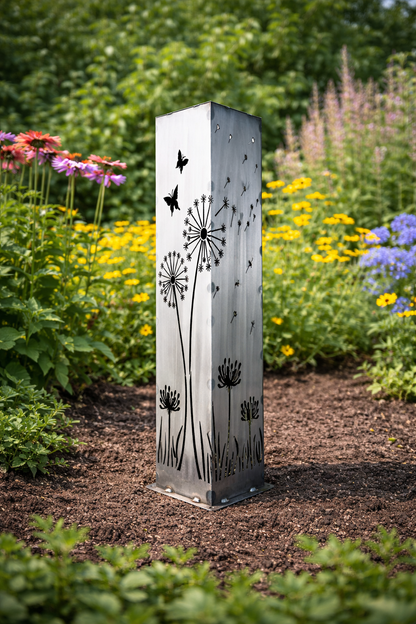 Blowing Dandelions Steel Luminary Pillar | Solar Light