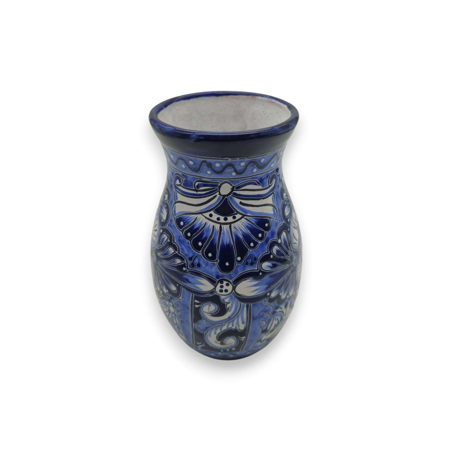 Blue Floral Talavera Vase | Hand-Painted Mexican Pottery
