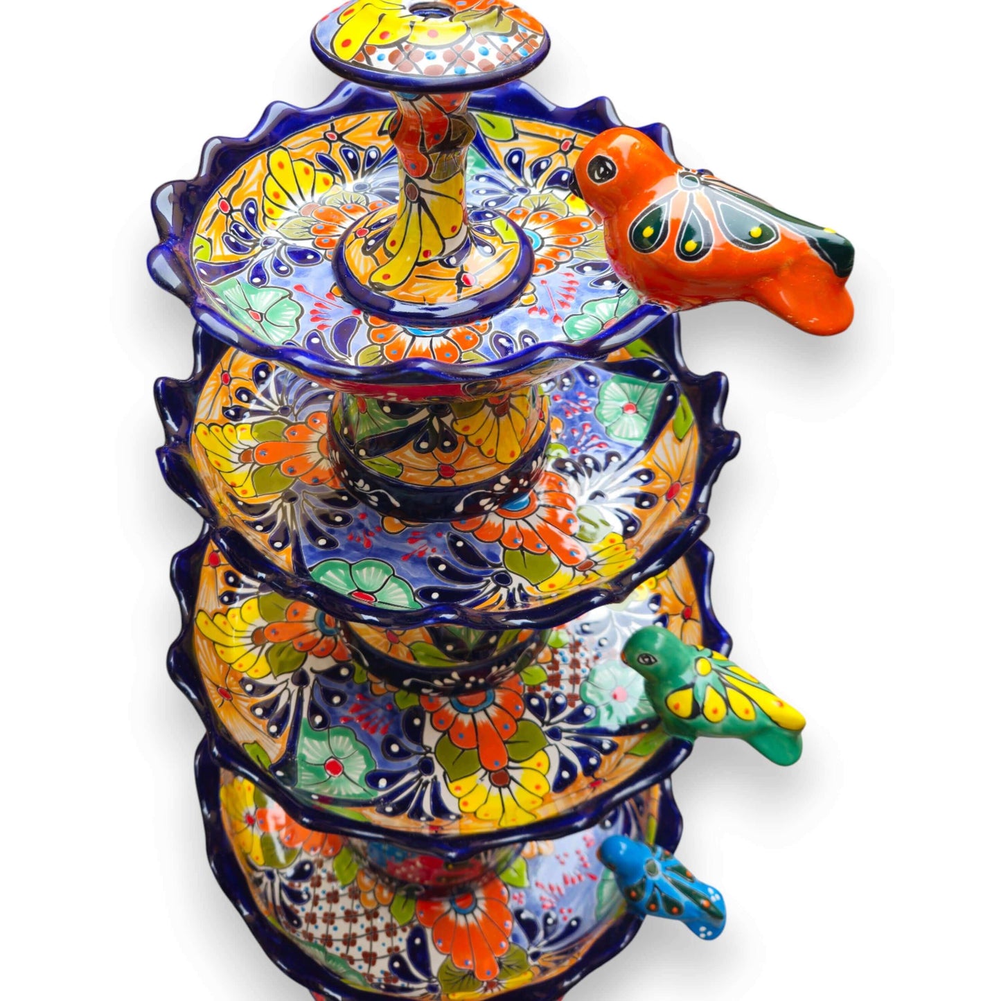 Blue Rim Tiered Talavera Fountain | Handmade Mexican Art