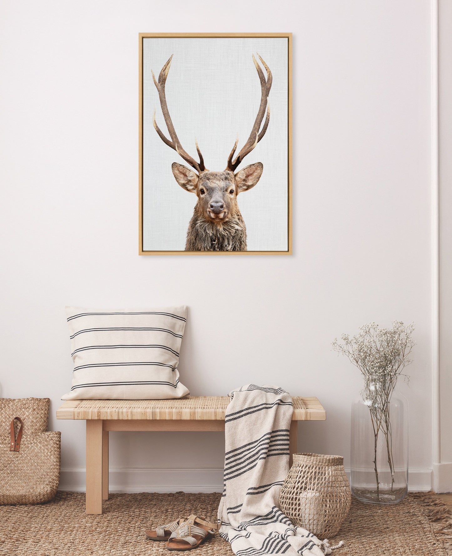 Sylvie The Red Deer Color Framed Canvas by Simon Te of Tai Prints