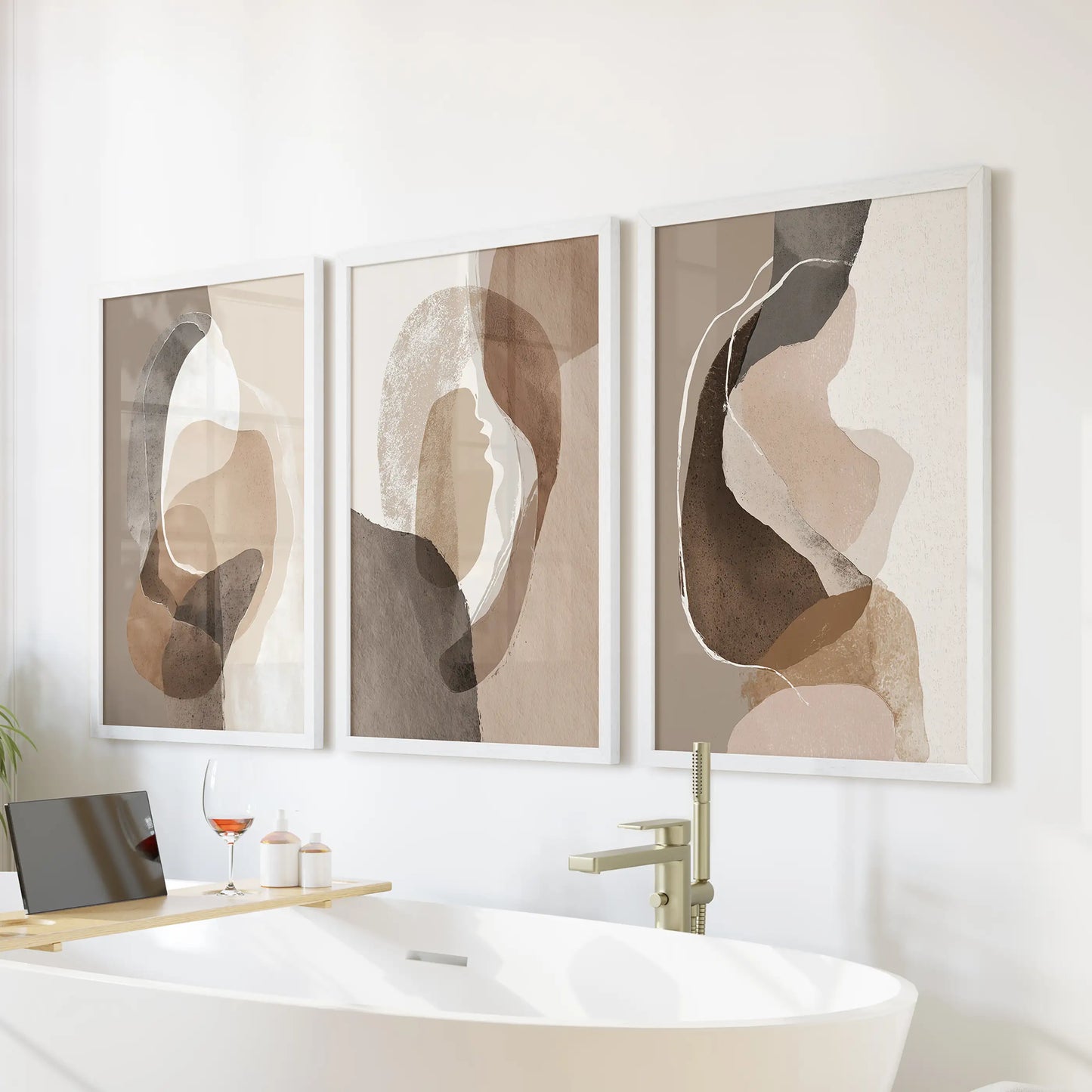 Neutral Abstract Wall Art Set of 3. Modern Earth Tone Prints