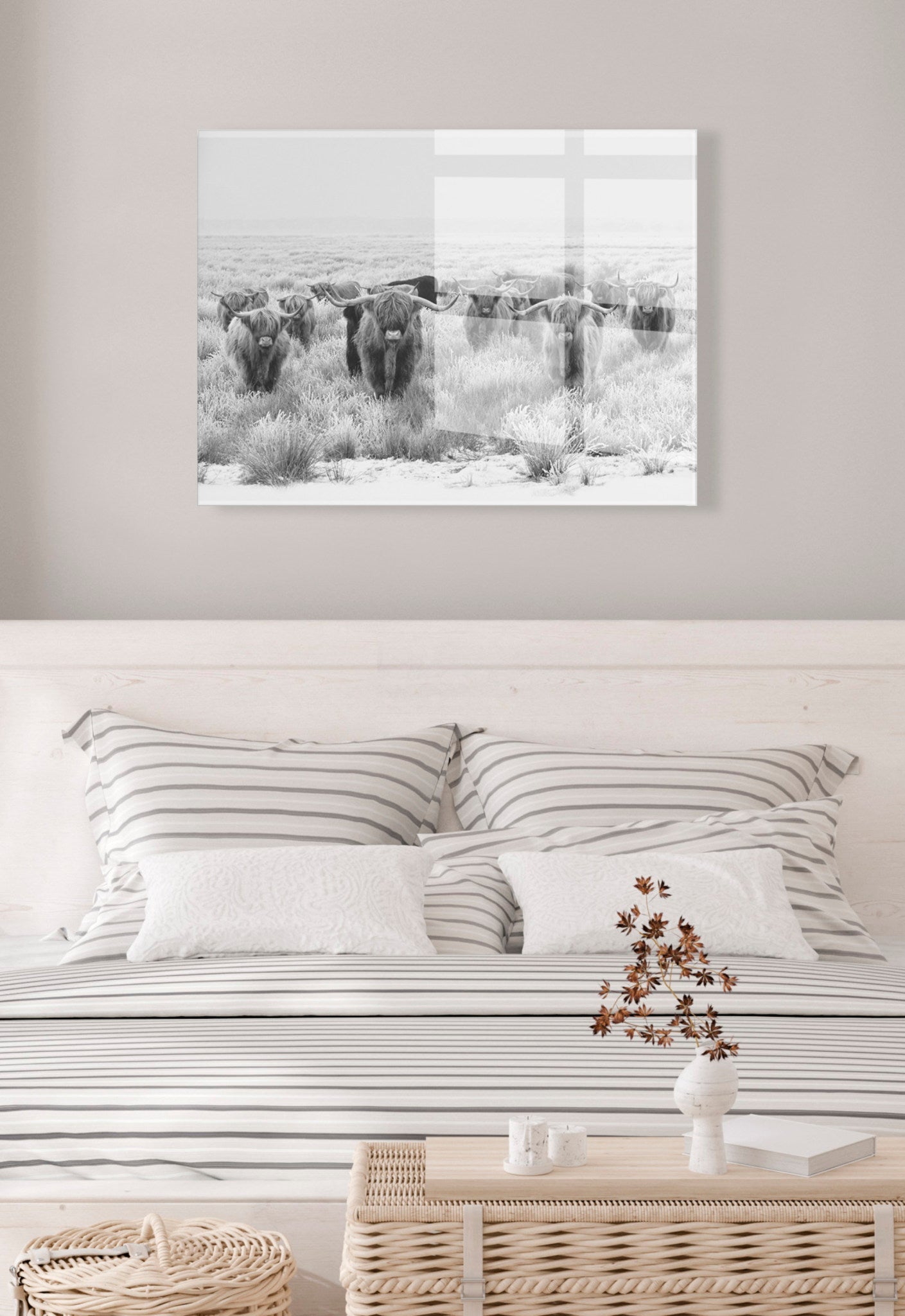 Herd of Highland Cows BW Floating Acrylic Art by The Creative Bunch Studio