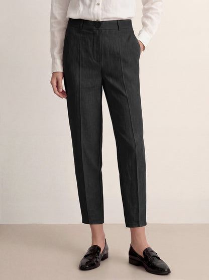 Linen Tailored Straight Cropped Pants LOGAN