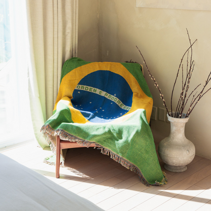 Brazil Flag Woven Throw Blanket