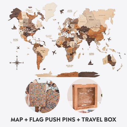 Bundle: Map, Flags Pins, Travel box