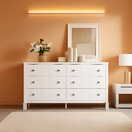 Modern White 52.4 Inch Wide 6 Drawer Dresser Chest Storage