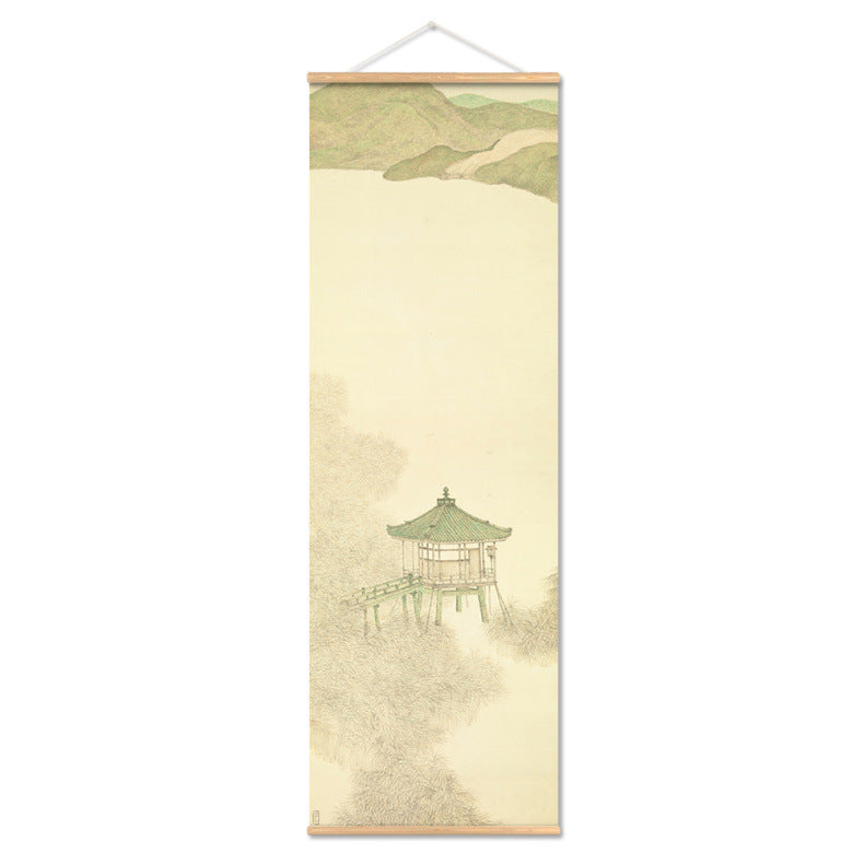 Antique Chinese Hand-Painted Landscape Scroll, Pine Tree