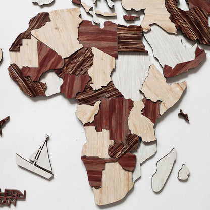 3D Luminous Colored Wooden World Map Cappuccino