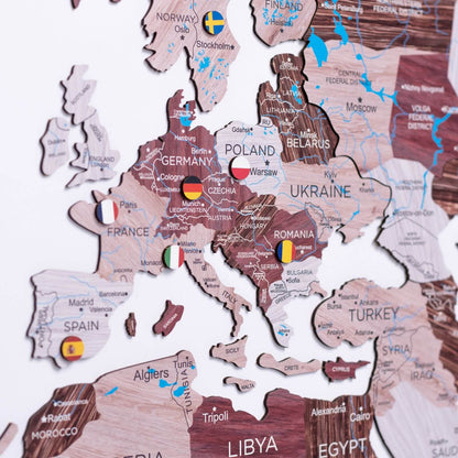 2D Wooden World Map Cappuccino