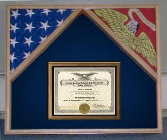 Marine Corps 2 Flags Certificate Display Case - Oak