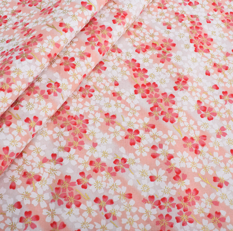 Japanese Floral Cotton Fabric, Handmade Wind-Stamped