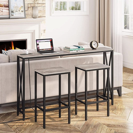 Greige Rectangular Industrial Bar Stool Set of 2, 15in Seat