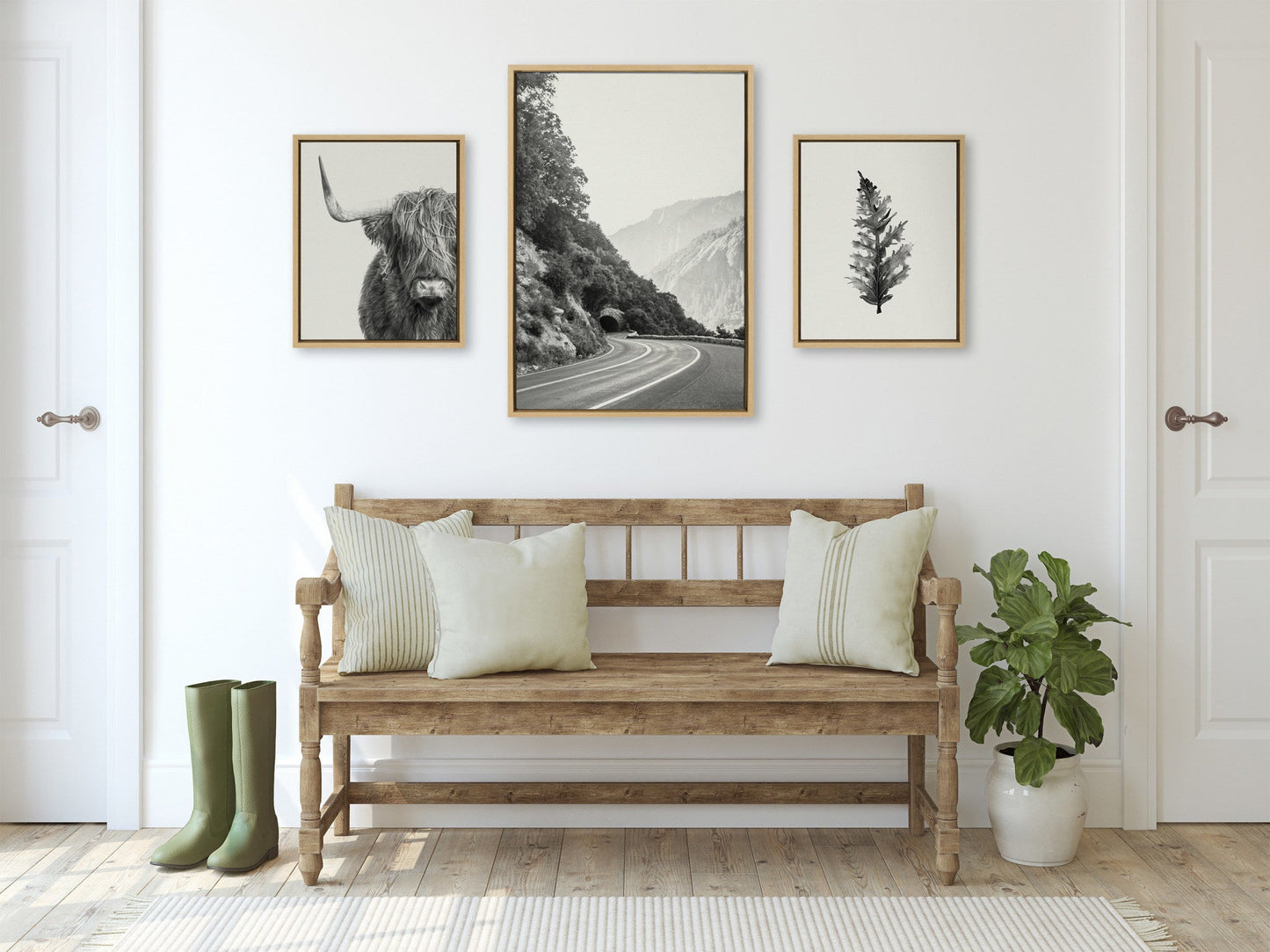 Sylvie Highland Cow and Vintage Botanical Framed Canvas Set by Various Artists