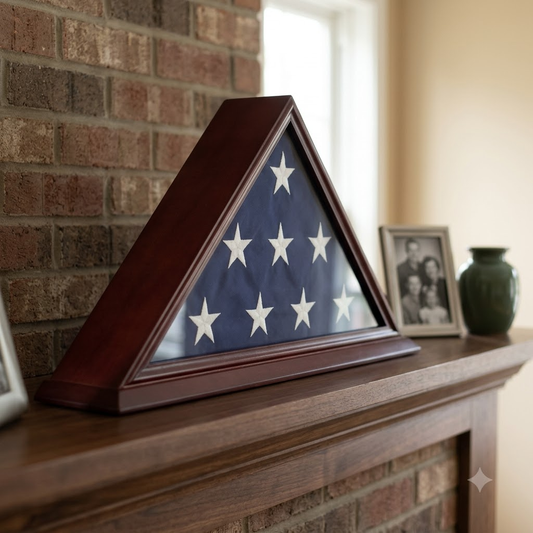 Solid Wood Elegant 5 x 9.5' Flag Display Case for Burial/Funeral/Veteran Flag - Cherry