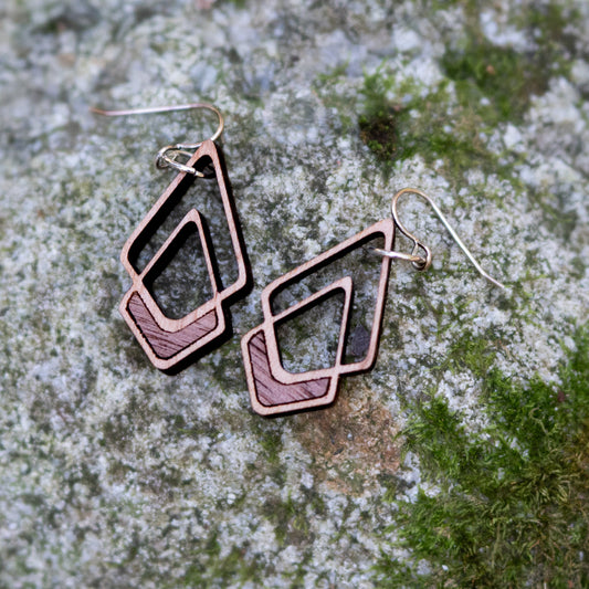 Chevron Wood Earrings – Walnut/Maple Inlay