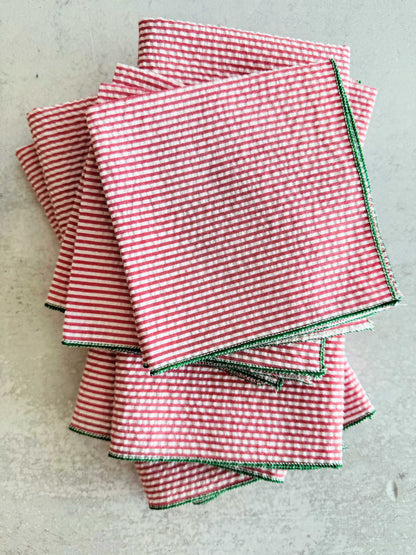 Holiday Seersucker Red and Green, set of four