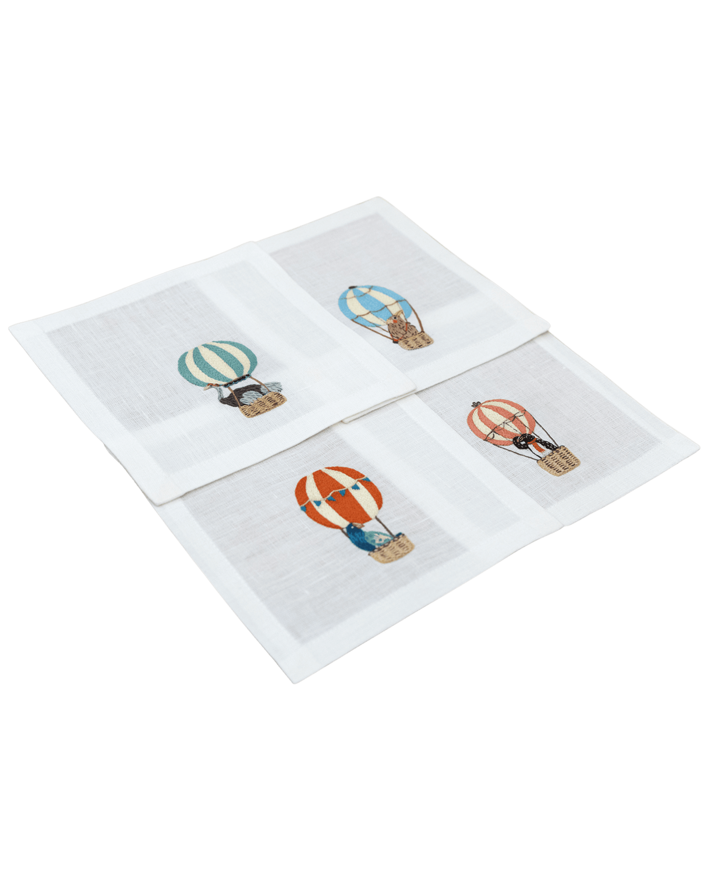 Hand Embroidered Balloon Safari Cocktail Napkins 6" x 6" (Set of 4)
