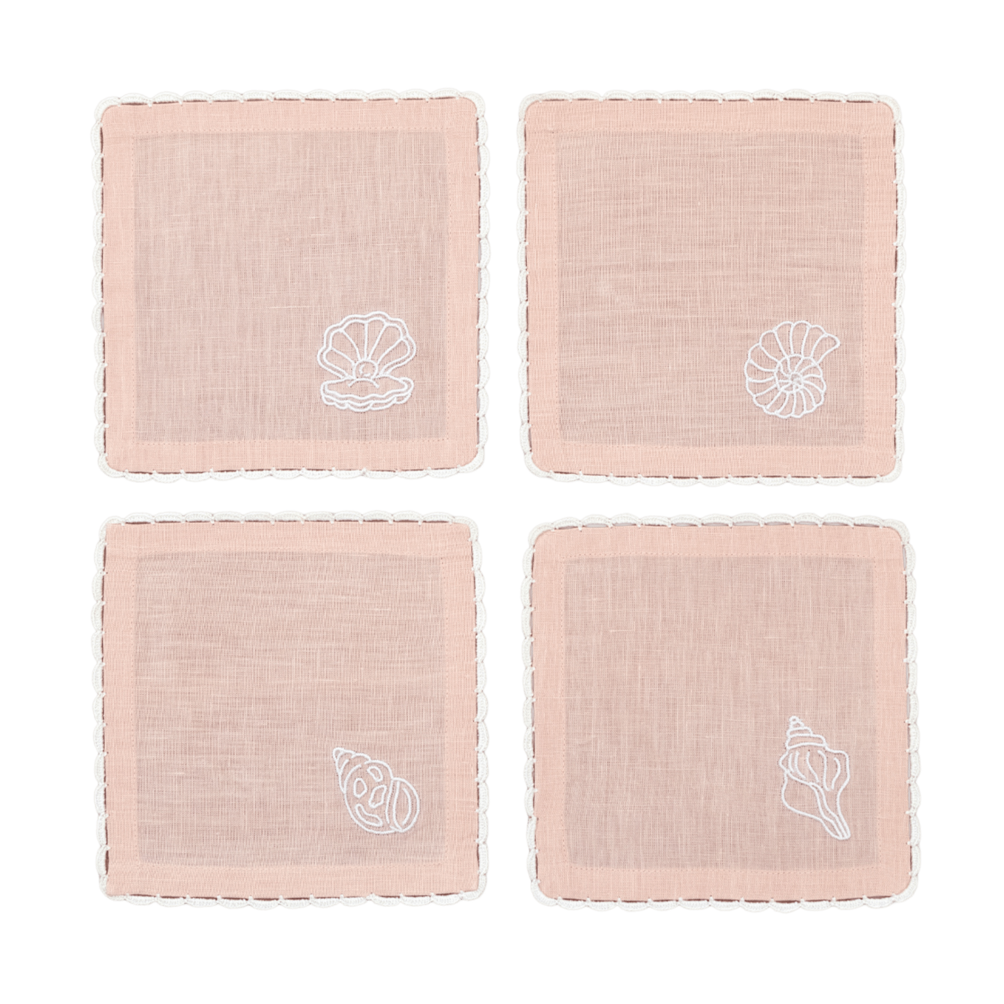 Hand Embroidered Marine Life Cocktail Napkins 6" x 6" (Set of 4)