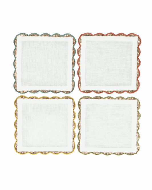 Hand Crochet Cocktail Napkins 6" x 6" (Set of 4)