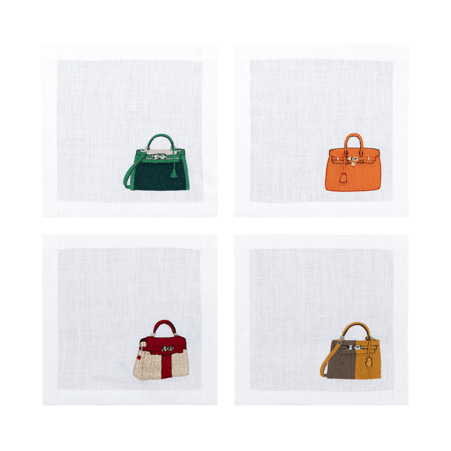 Hand Embroidered It Bags Cocktail Napkins 6" x 6" (Set of 4)