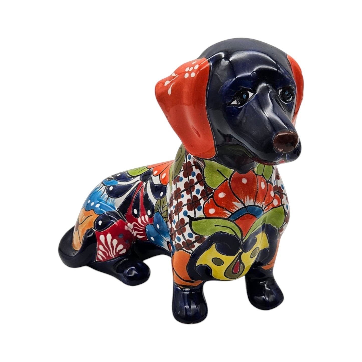 Colorful Talavera Dachshund | Mexican Ceramic Dog Figurine