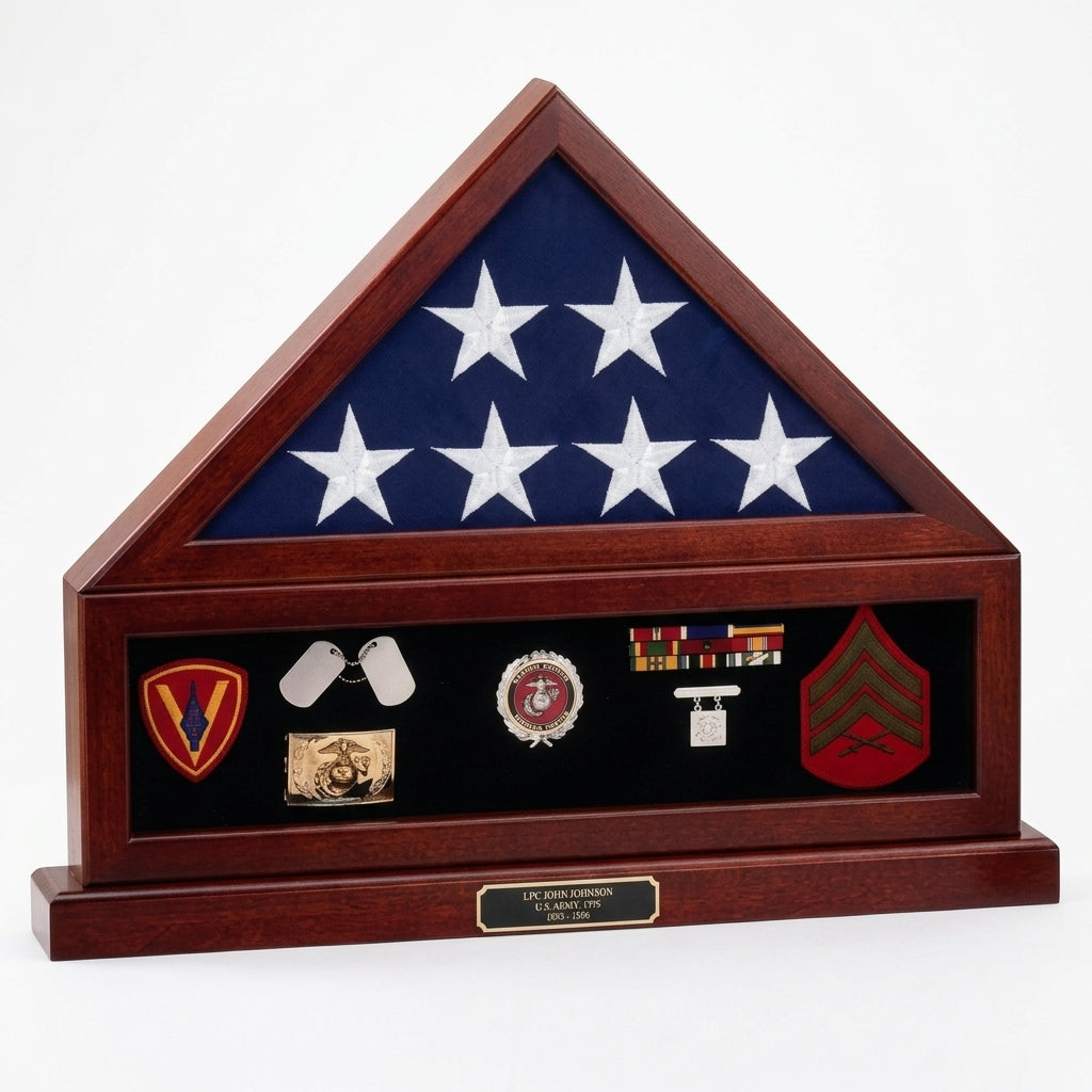Flag Connections Combination Flag Display Case Shadow Box, Flag medal pedestal - Size 3'x5'