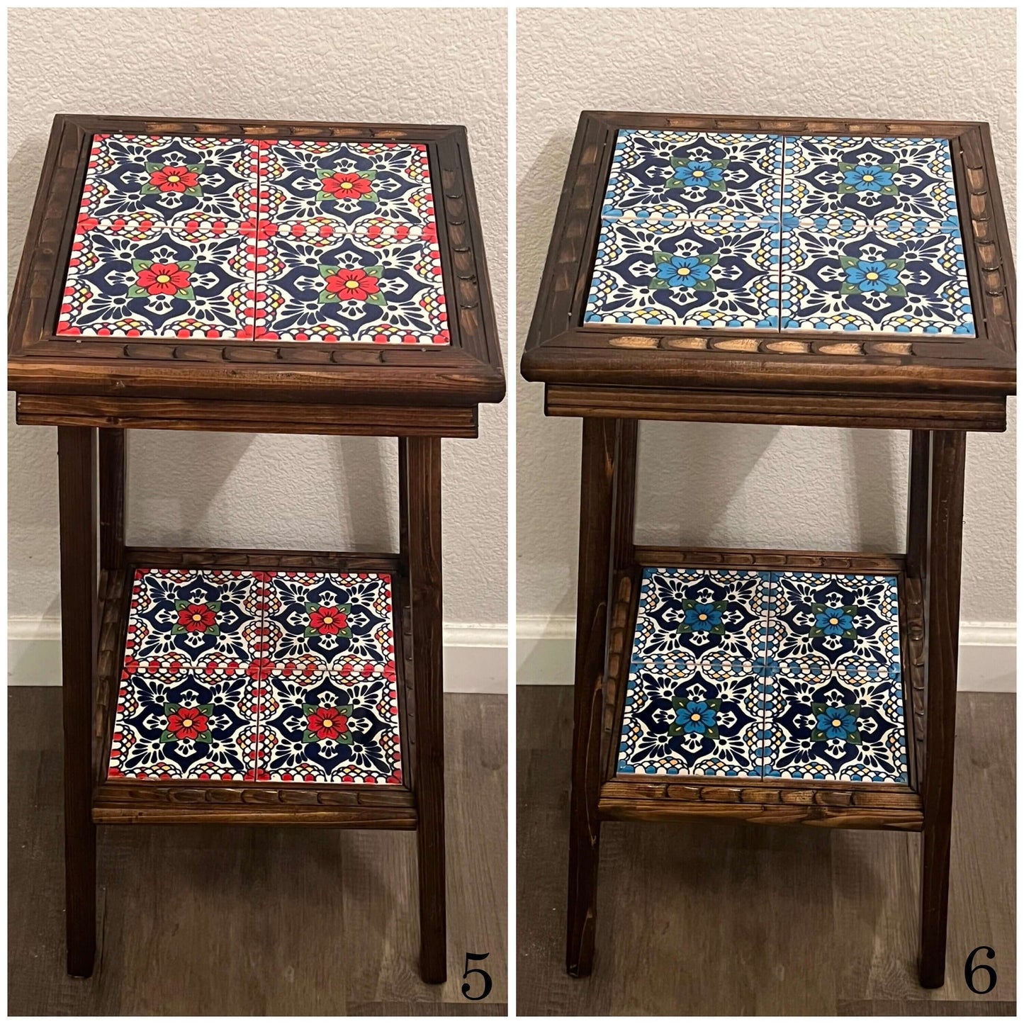Customizable Mexican End Table | Talavera Tile Wood Side Table