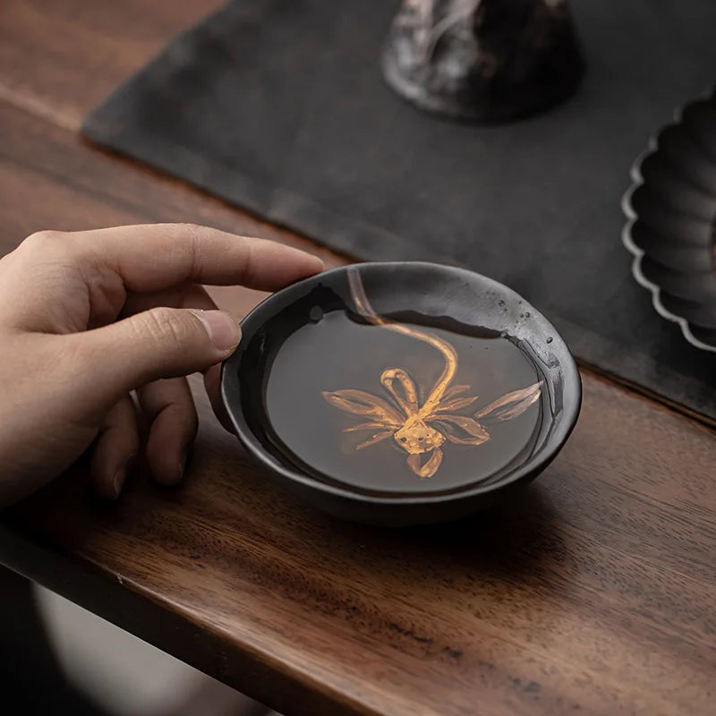 90 ml Wabi-Sabi Ceramic Lotus Tea Cup, Handmade