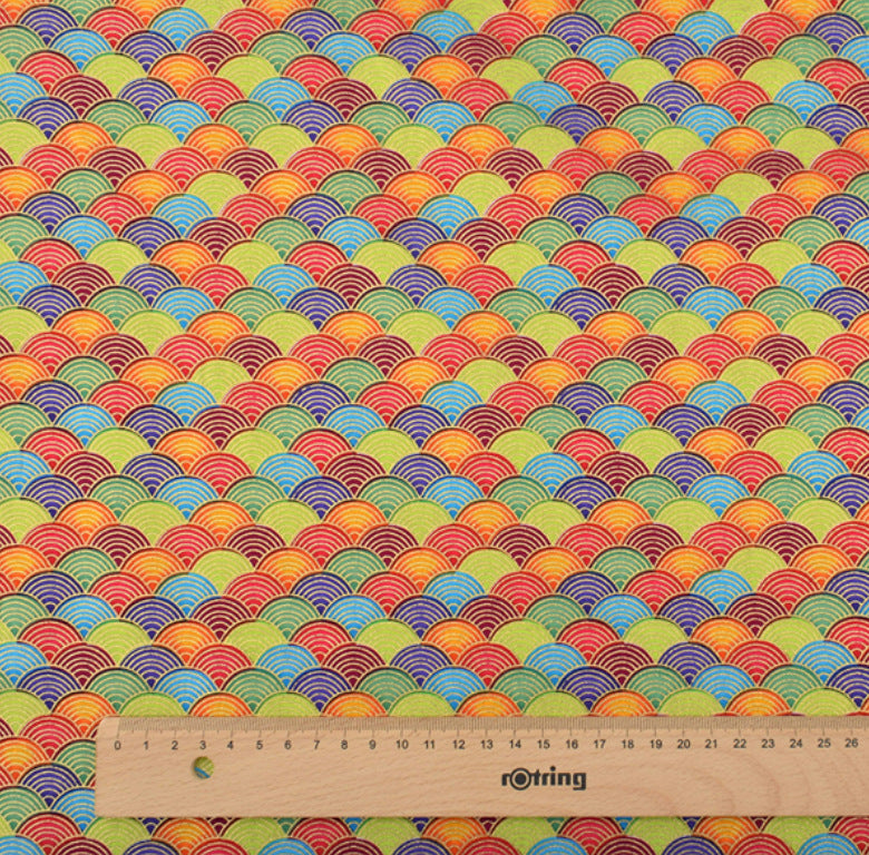 Japanese Floral Cotton Fabric, Handmade Wind-Stamped