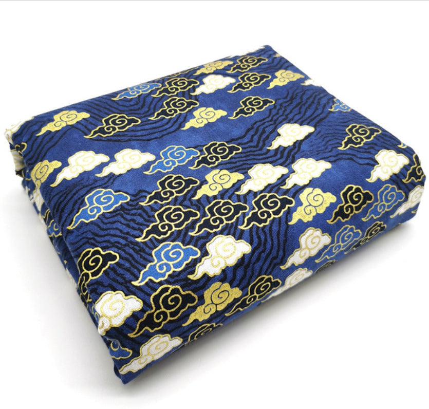 Japanese Floral Cotton Fabric, Handmade Wind-Stamped