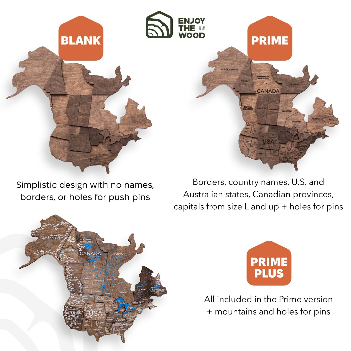 3D Wooden World Map Dark Walnut