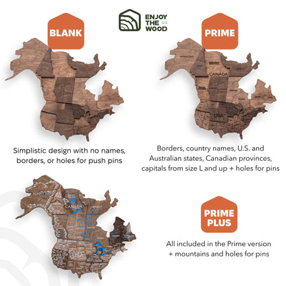 3D Wooden World Map Dark Walnut
