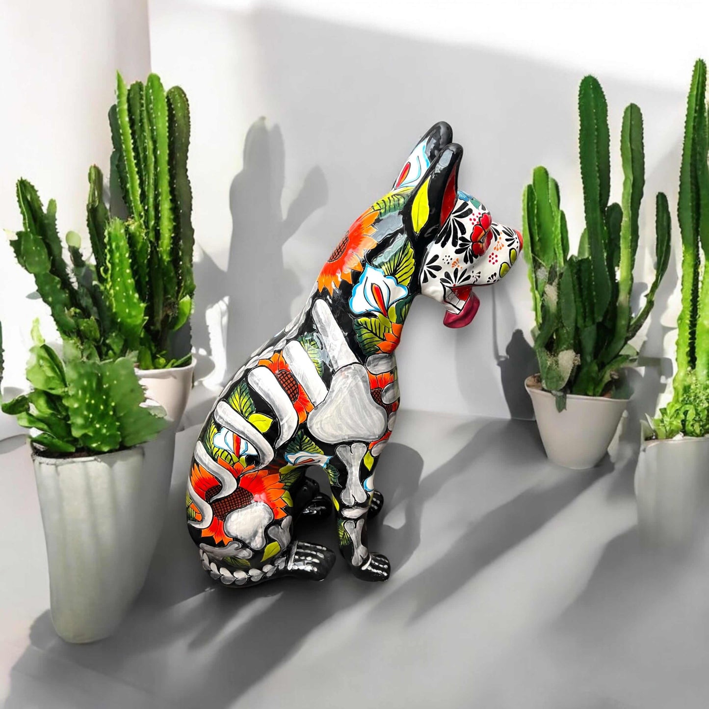 Day of the Dead Talavera Dog Statue | Mexican Ceramic Sculpture